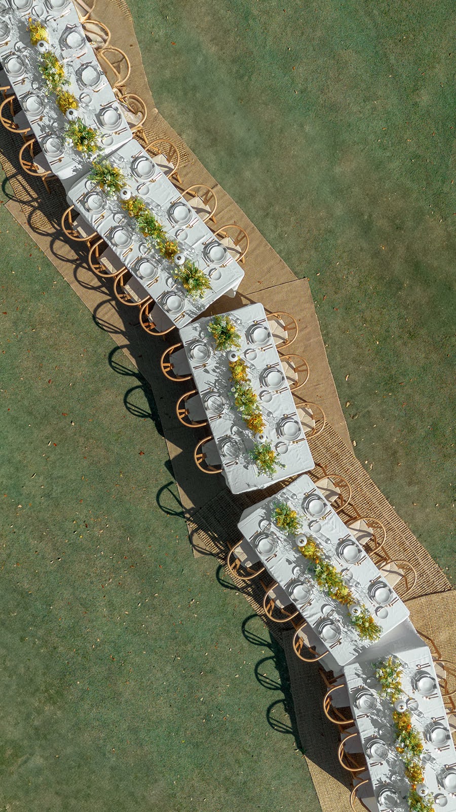 Aerial view of an outdoor tablescape.