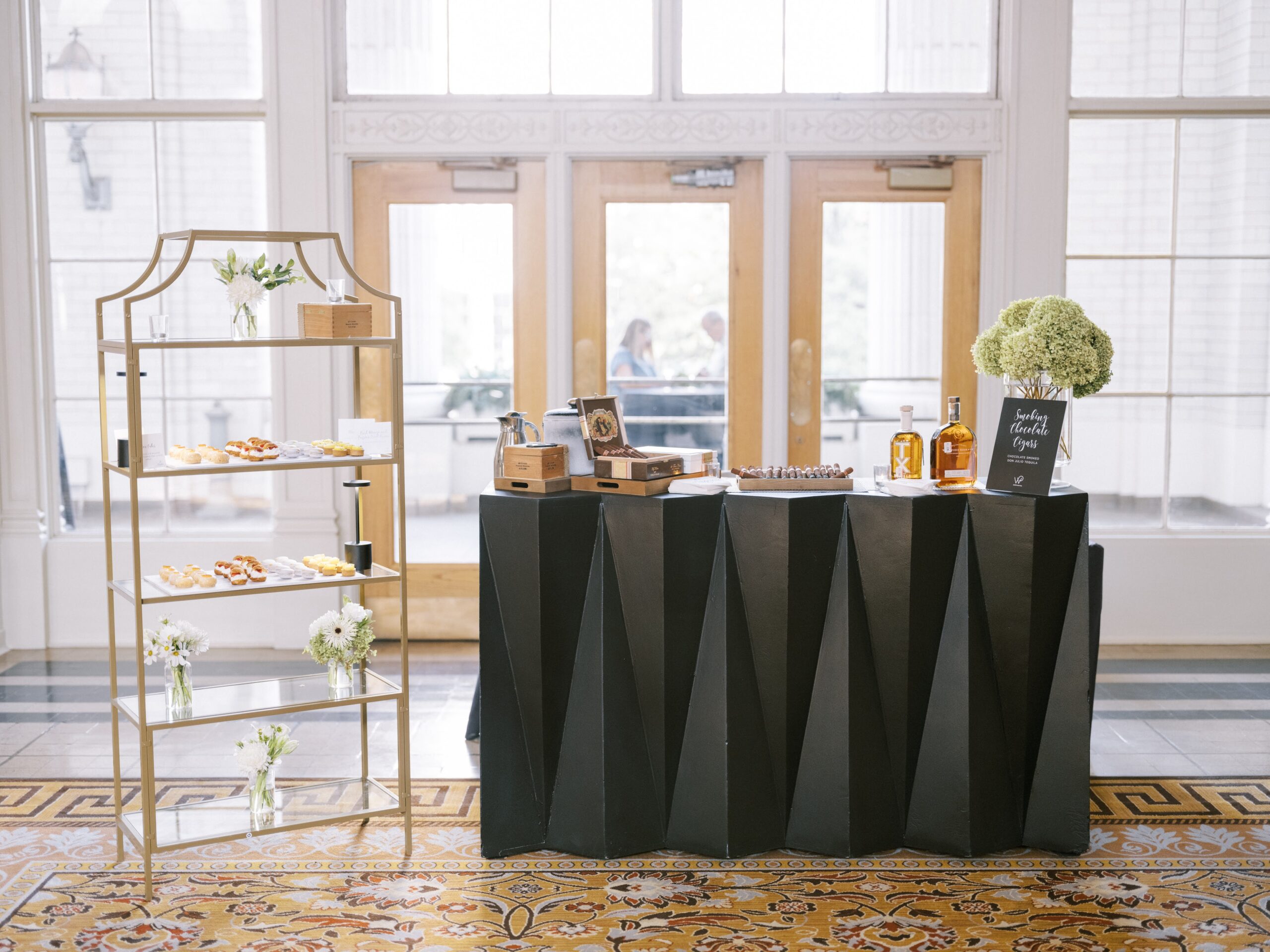 A bar and shelving unit from Render Events at a food event.