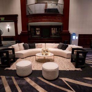Custom lounge furniture rentals for a wedding in Dallas.
