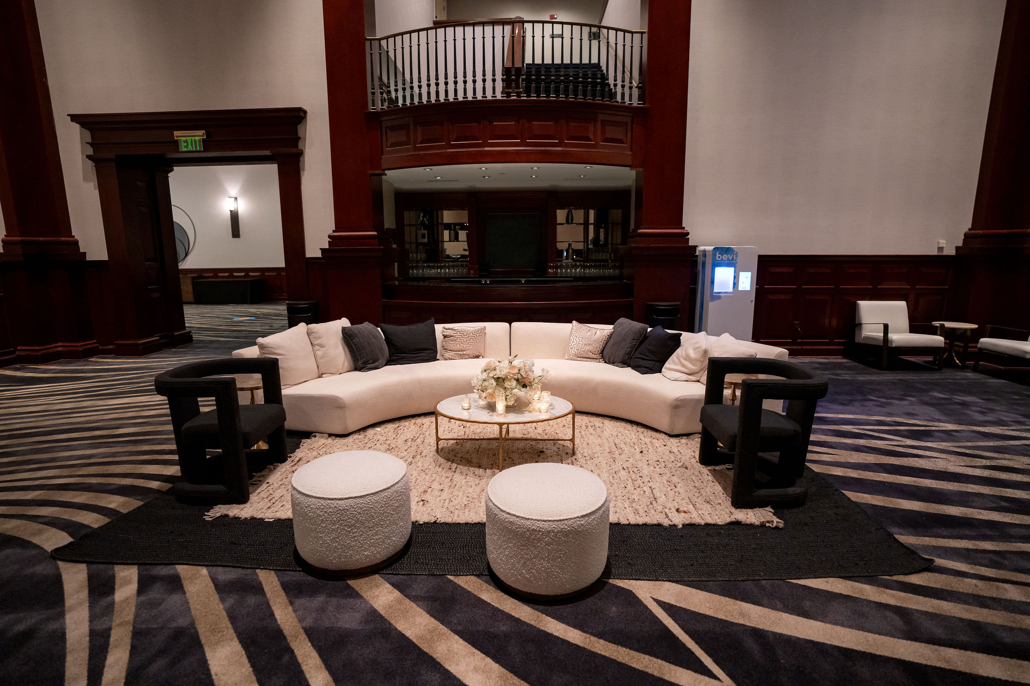 Custom lounge furniture rentals for a wedding in Dallas.